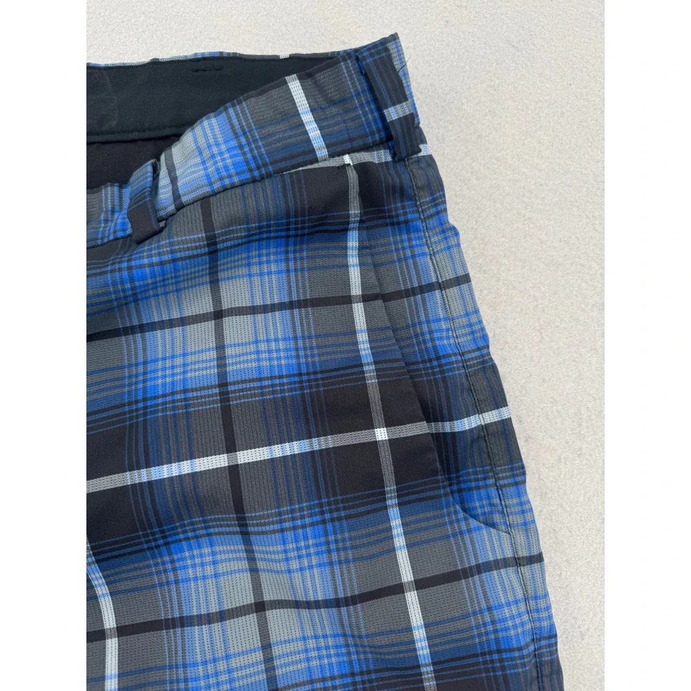 Nike Golf Dri-FIT Plaid Shorts Mens 38 Blue/Black Plaid Checkered Performance